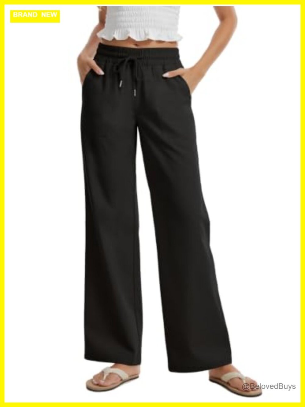 Tall Women Wide Leg Linen Palazzo Pants Elastic Waist Trousers